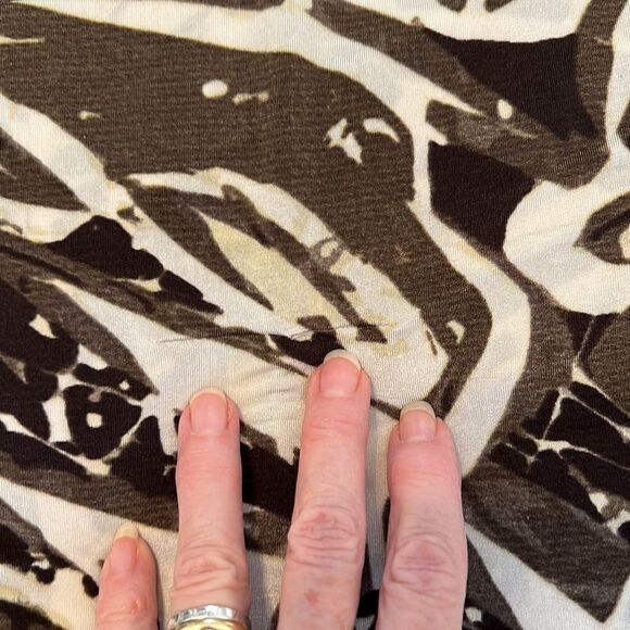 Cache unique szM green brown print with large plastic chain sleeveless top EUC - Picture 15 of 15